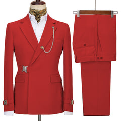 Chic Red Notched Lapel Prom Attire For Men