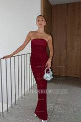 Chic Sequins Strapless Sleeveless Long Formal Dress With Pleated