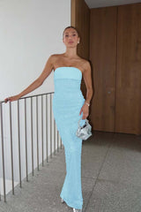 Chic Sequins Strapless Sleeveless Long Formal Dress With Pleated