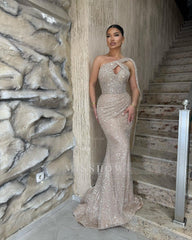 Chic Silver Mermaid One-Shoulder Sleeveless Sequined Long Formal Dress With Ruffles