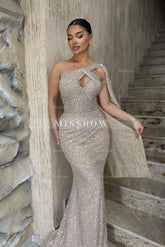 Chic Silver Mermaid One-Shoulder Sleeveless Sequined Long Formal Dress With Ruffles