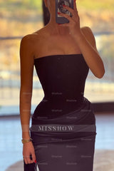 Chic Sleeveless Strapless Long Pleated Formal Dress With Ruffles