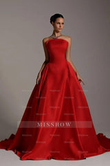 Chic Strapless Sleeveless A Line Long Formal Dress With Pleated