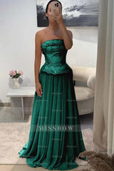 Chic Strapless Sleeveless Long Formal Dress With Pleated Beading