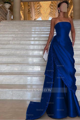 Chic Strapless Sleeveless Long Formal Dress With Pleated Beading