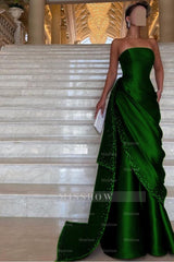 Chic Strapless Sleeveless Long Formal Dress With Pleated Beading