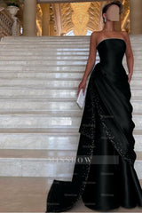 Chic Strapless Sleeveless Long Formal Dress With Pleated Beading