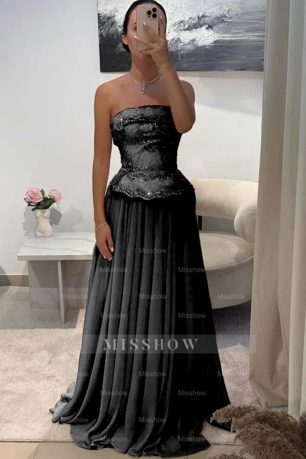 Chic Strapless Sleeveless Long Formal Dress With Pleated Beading