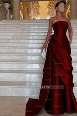 Chic Strapless Sleeveless Long Formal Dress With Pleated Beading