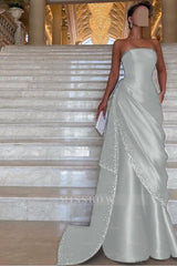 Chic Strapless Sleeveless Long Formal Dress With Pleated Beading