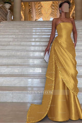 Chic Strapless Sleeveless Long Formal Dress With Pleated Beading