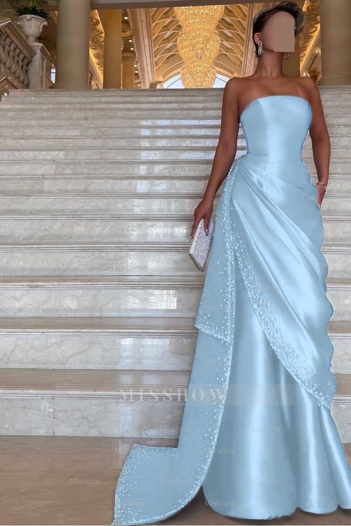 Chic Strapless Sleeveless Long Formal Dress With Pleated Beading