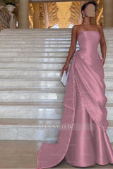 Chic Strapless Sleeveless Long Formal Dress With Pleated Beading