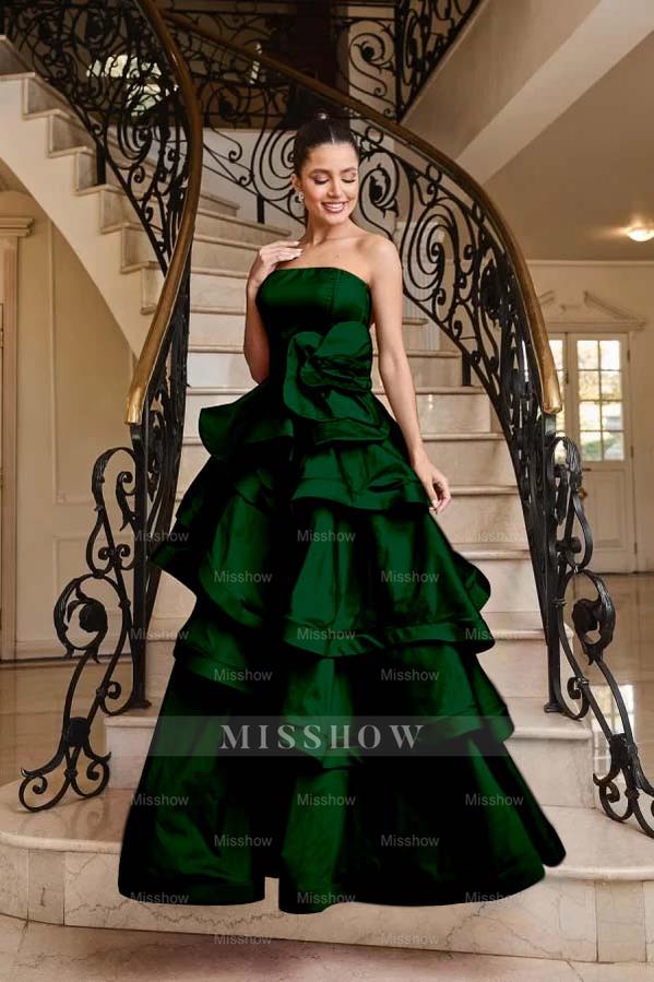 Chic Strapless Sleeveless Long Formal Dress With Pleated Ruffles