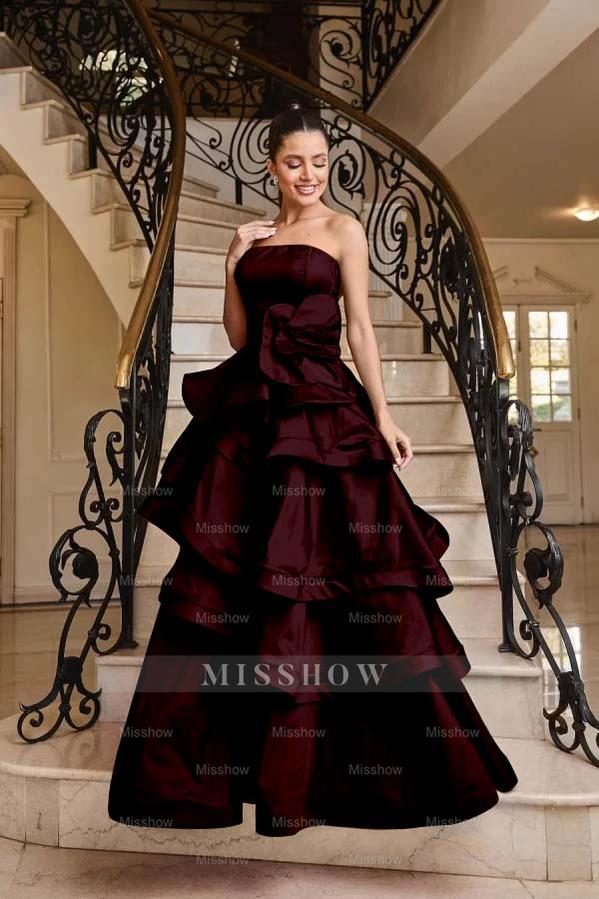 Chic Strapless Sleeveless Long Formal Dress With Pleated Ruffles