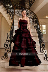 Chic Strapless Sleeveless Long Formal Dress With Pleated Ruffles