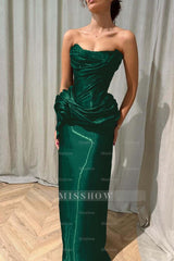 Chic Strapless Sleeveless Long Formal Dress With Ruffles Pleated