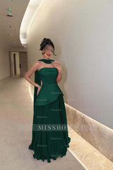 Chic Strapless Sleeveless Long Formal Dress With Ruffles Pleated