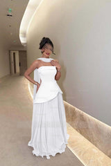 Chic Strapless Sleeveless Long Formal Dress With Ruffles Pleated