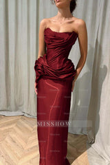 Chic Strapless Sleeveless Long Formal Dress With Ruffles Pleated