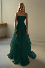 Chic Strapless Sleeveless Long Formal Dress With Ruffles Pleated