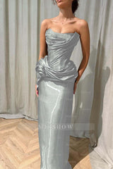 Chic Strapless Sleeveless Long Formal Dress With Ruffles Pleated