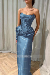 Chic Strapless Sleeveless Long Formal Dress With Ruffles Pleated