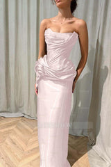 Chic Strapless Sleeveless Long Formal Dress With Ruffles Pleated