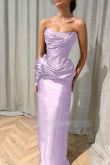 Chic Strapless Sleeveless Long Formal Dress With Ruffles Pleated
