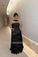 Chic Strapless Sleeveless Long Formal Dress With Ruffles Pleated