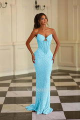 Chic Strapless Sleeveless Long Mermaid Formal Dress With Beading