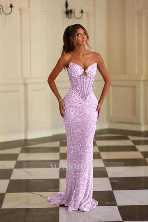 Chic Strapless Sleeveless Long Mermaid Formal Dress With Beading