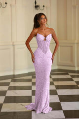 Chic Strapless Sleeveless Long Mermaid Formal Dress With Beading