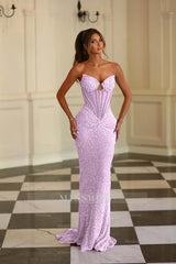Chic Strapless Sleeveless Long Mermaid Formal Dress With Beading