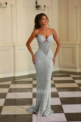Chic Strapless Sleeveless Long Mermaid Formal Dress With Beading
