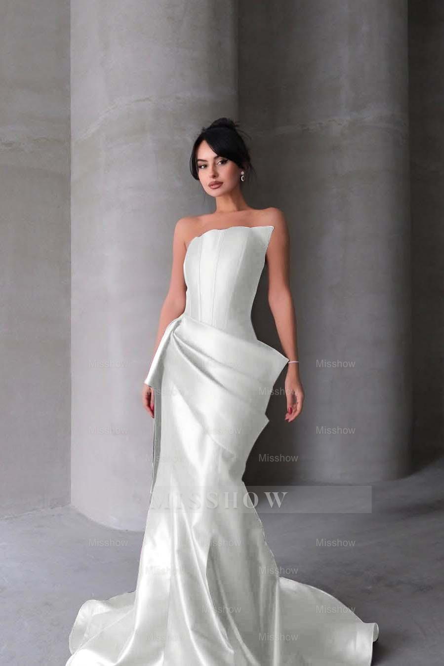 Chic Strapless Sleeveless Mermaid Long Formal Dress With Pleated