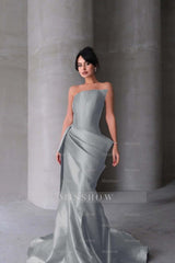 Chic Strapless Sleeveless Mermaid Long Formal Dress With Pleated
