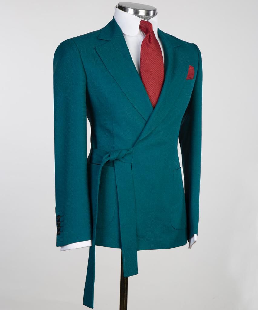 Chic Teal Notched Lapel Two Piece Prom Outfit