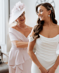 Chic White Mermaid Off-The-Shoulder Strapless Ruffles Long Simple Satin Wedding Dress With Slit