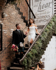 Chic White Mermaid Off-The-Shoulder Strapless Ruffles Long Simple Satin Wedding Dress With Slit