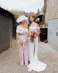 Chic White Mermaid Off-The-Shoulder Strapless Ruffles Long Simple Satin Wedding Dress With Slit