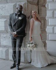 Chic White Mermaid Sweetheart Sleeveless Beaded Sequined Long Wedding Dress