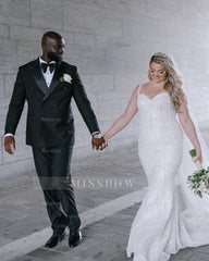 Chic White Mermaid Sweetheart Sleeveless Beaded Sequined Long Wedding Dress