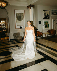 Chic White Mermaid Sweetheart Strapless Sleeveless Long Satin Simple Wedding Dress With Ruffles