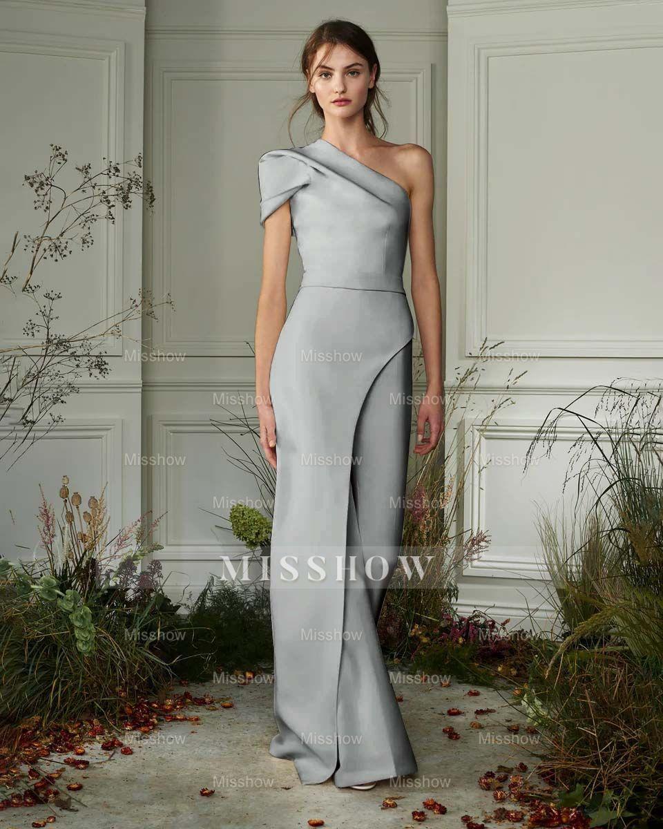 Chic White One-Shoulder Irregular Long Party Jump Suit