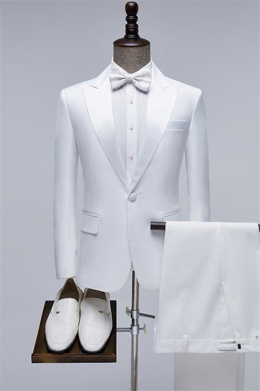 Chic White Peaked Lapel Two-Piece Prom Attire for Men