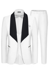 Chic White Three-Piece Shawl Collar Groom's Wedding Attire