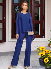 Chiffon 3 Pieces Floor-Length Mother of the Bride Pantsuits with Jacket & Beadings