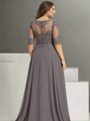 Chiffon Jewel Neck Half Sleeves Ankle-Length Plus Size Mother of the Bride Pantsuits with Lace