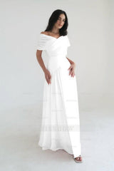 Chiffon Off the Shoulder Sleeveless Long Formal Dress With Pleated